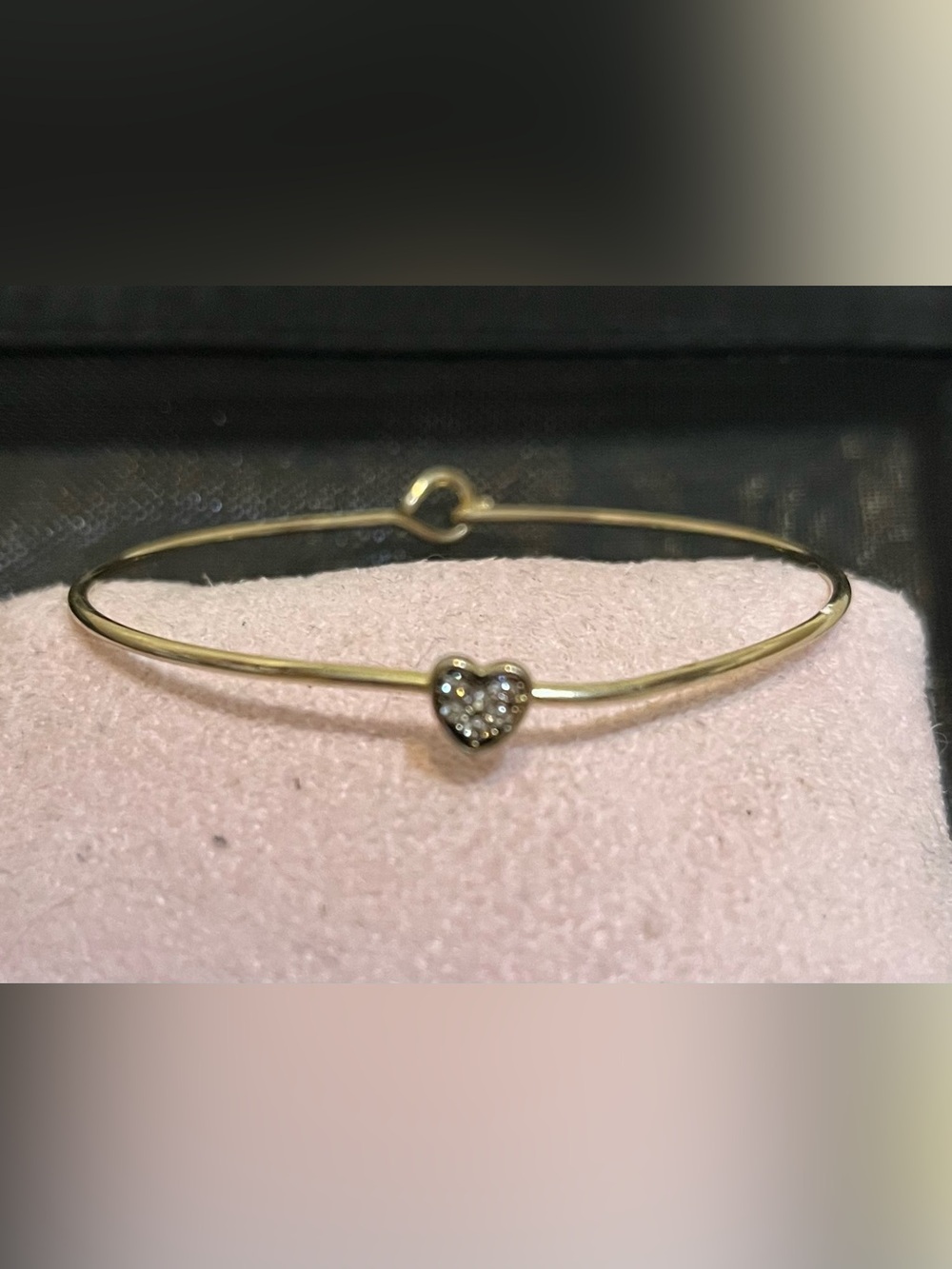 Delicate Gold Heart Bangle Bracelet with Pave Crystals
